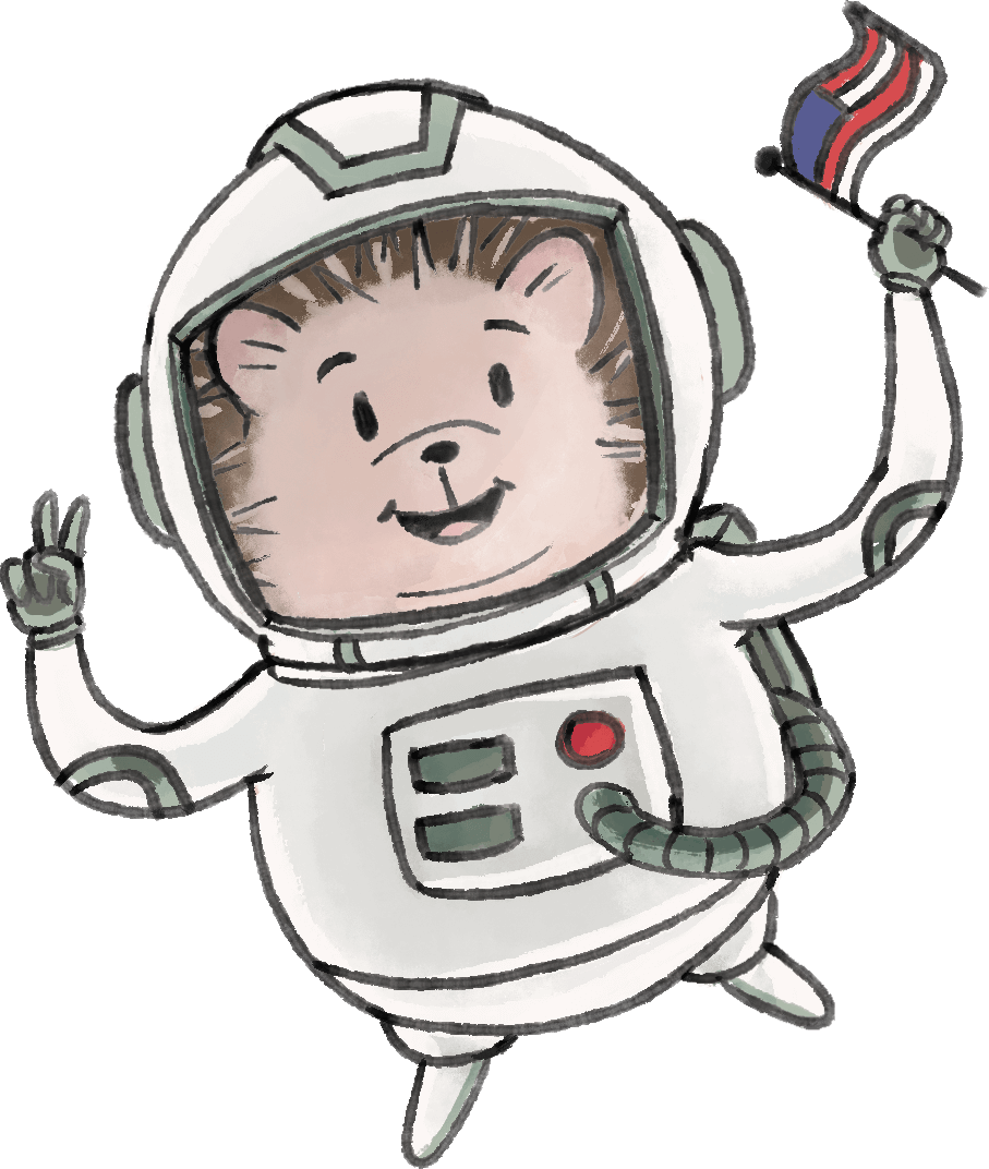Hedgehog in an astronaut suit floating in space